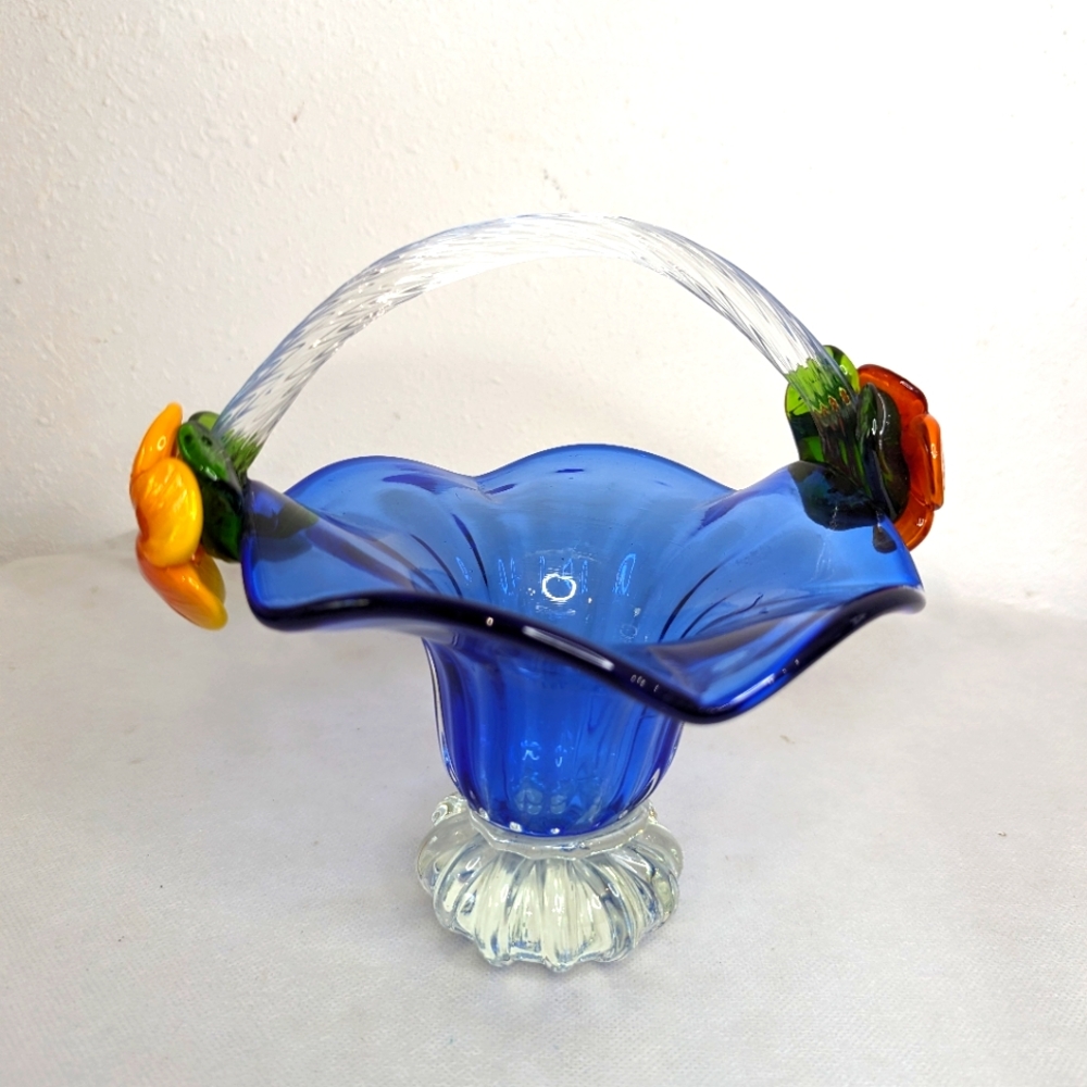 Blown Glass Basket W/Orange Flower
